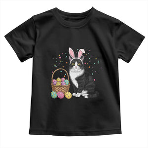 Easter Day Cat Bunny Ears Eggs Graphic Toddler T Shirt TS02 Black Print Your Wear