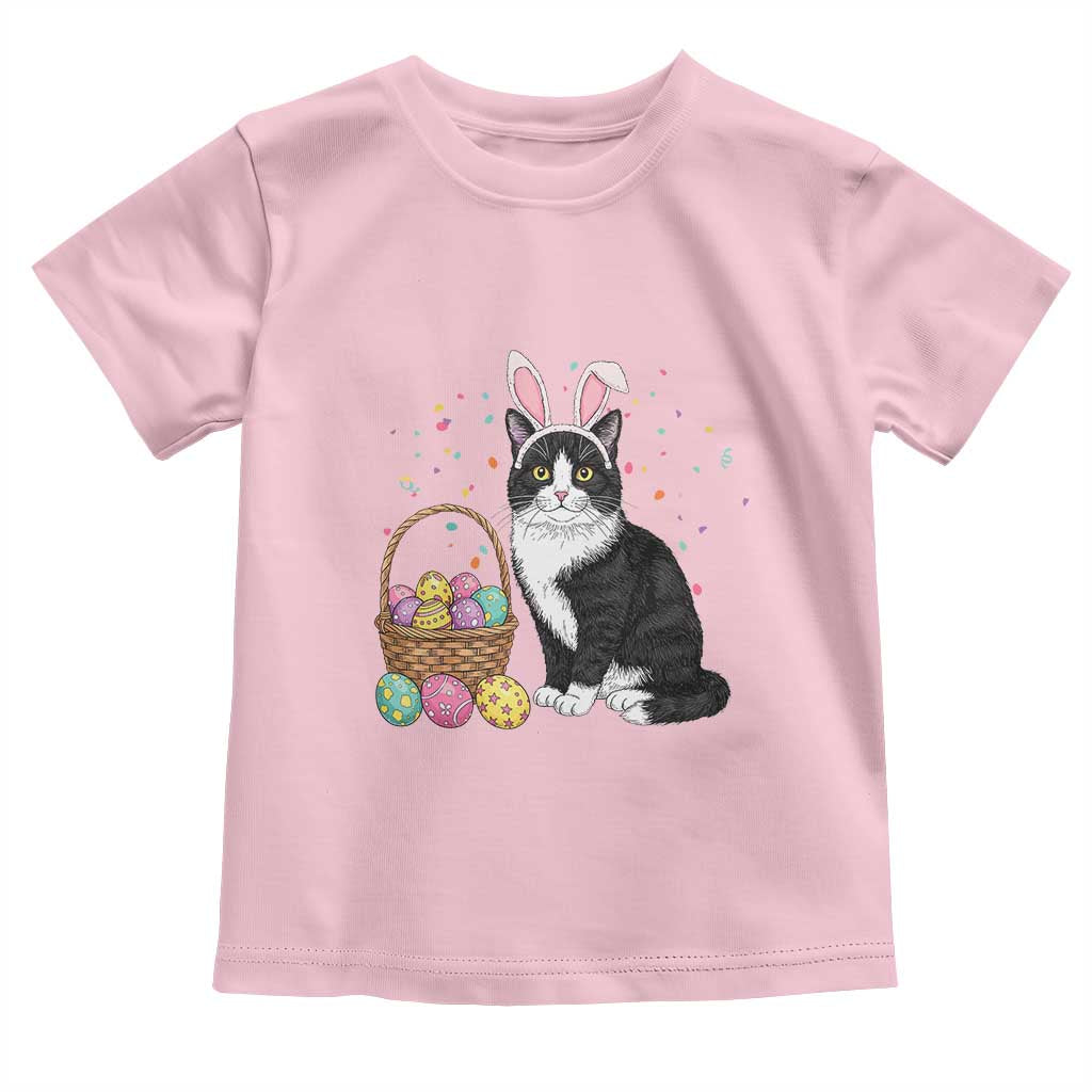 Easter Day Cat Bunny Ears Eggs Graphic Toddler T Shirt TS02 Light Pink Print Your Wear