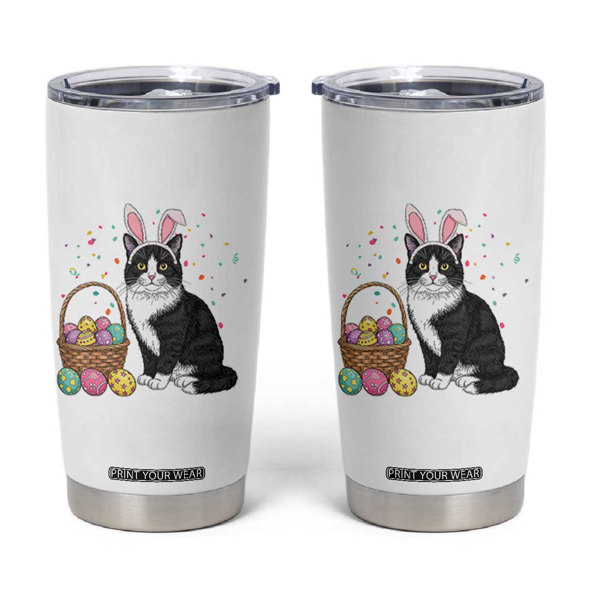 Easter Day Cat Bunny Ears Eggs Graphic Tumbler Cup TS02 White Print Your Wear