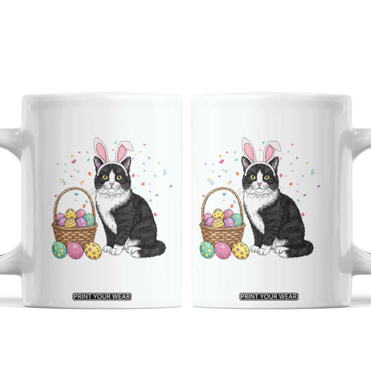Easter Day Cat Bunny Ears Eggs Graphic Coffee Mug TS02 White Print Your Wear