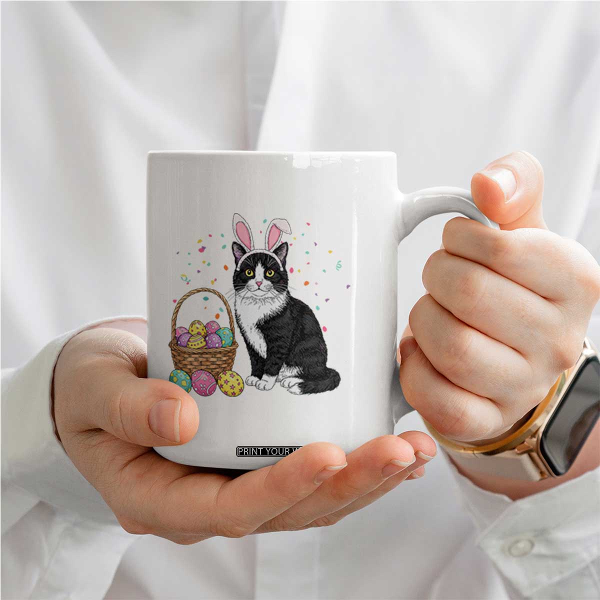 Easter Day Cat Bunny Ears Eggs Graphic Coffee Mug TS02 Print Your Wear