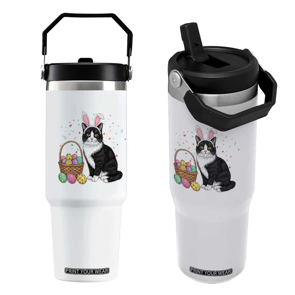 Easter Day Cat Bunny Ears Eggs Graphic Flip Straw Tumbler TS02 One Size: 30 oz White Print Your Wear