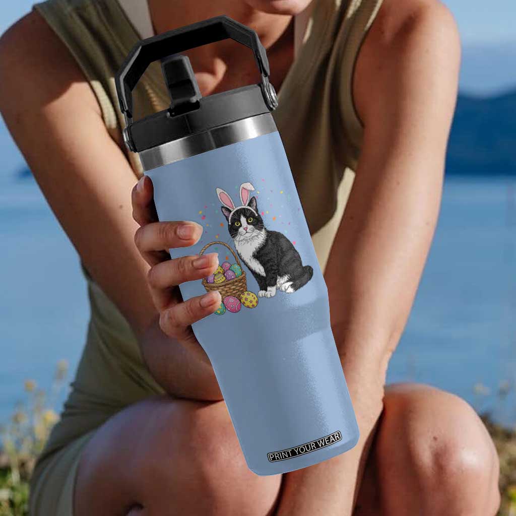Easter Day Cat Bunny Ears Eggs Graphic Flip Straw Tumbler TS02 One Size: 30 oz Light Blue Print Your Wear