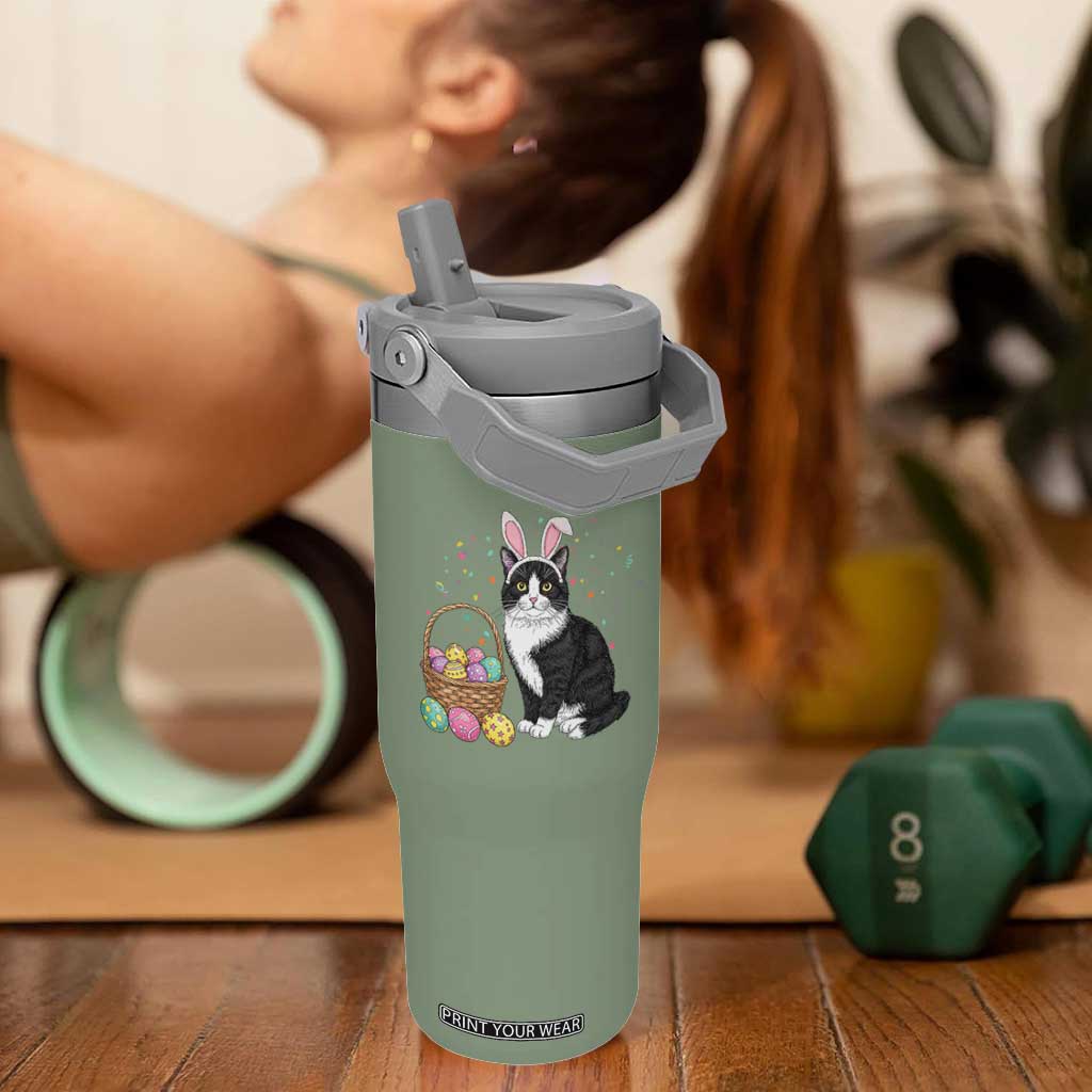 Easter Day Cat Bunny Ears Eggs Graphic Flip Straw Tumbler TS02 One Size: 30 oz Moss Green Print Your Wear