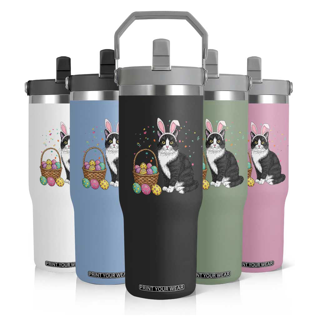 Easter Day Cat Bunny Ears Eggs Graphic Flip Straw Tumbler TS02 Print Your Wear