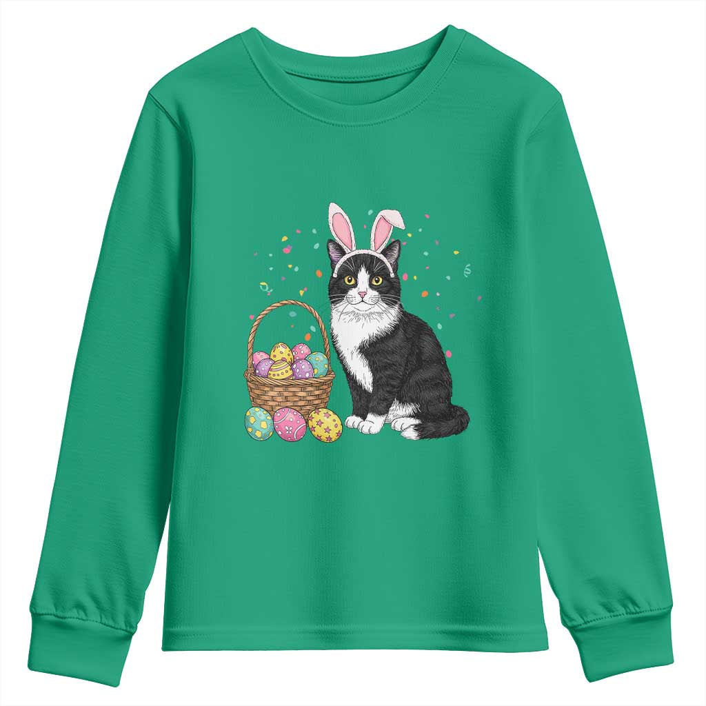 Easter Day Cat Bunny Ears Eggs Graphic Youth Sweatshirt TS02 Irish Green Print Your Wear
