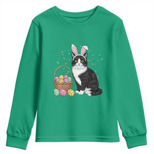 Easter Day Cat Bunny Ears Eggs Graphic Youth Sweatshirt TS02 Irish Green Print Your Wear