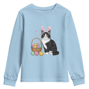 Easter Day Cat Bunny Ears Eggs Graphic Youth Sweatshirt TS02 Light Blue Print Your Wear