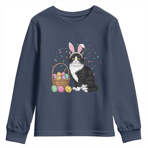 Easter Day Cat Bunny Ears Eggs Graphic Youth Sweatshirt TS02 Navy Print Your Wear