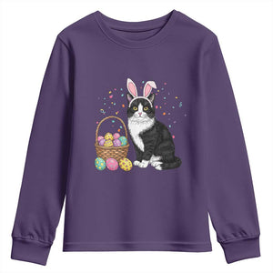 Easter Day Cat Bunny Ears Eggs Graphic Youth Sweatshirt TS02 Purple Print Your Wear