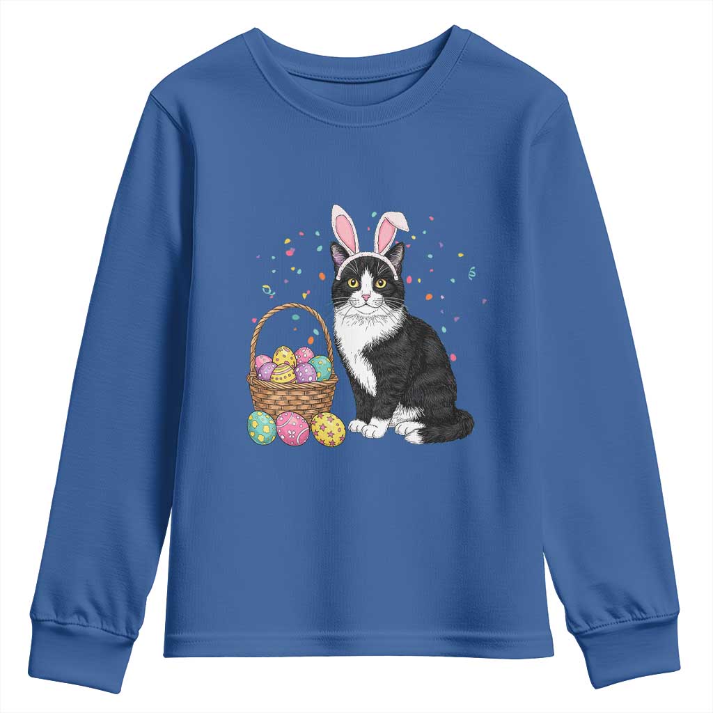 Easter Day Cat Bunny Ears Eggs Graphic Youth Sweatshirt TS02 Royal Blue Print Your Wear