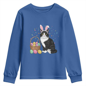 Easter Day Cat Bunny Ears Eggs Graphic Youth Sweatshirt TS02 Royal Blue Print Your Wear