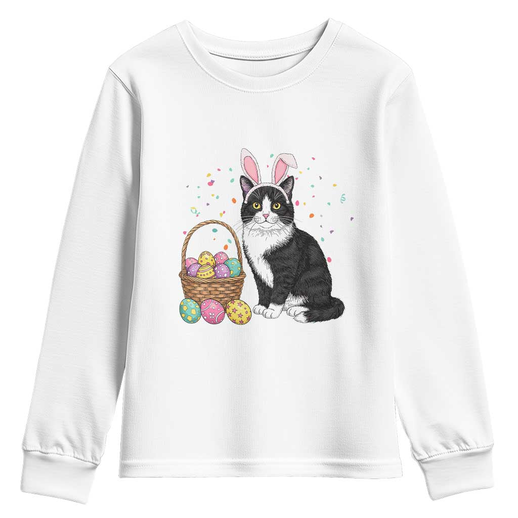 Easter Day Cat Bunny Ears Eggs Graphic Youth Sweatshirt TS02 White Print Your Wear