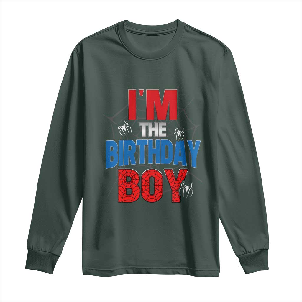 Spider Birthday Boy Long Sleeve Shirt Spiders Lover Bday Party TS02 Dark Forest Green Print Your Wear