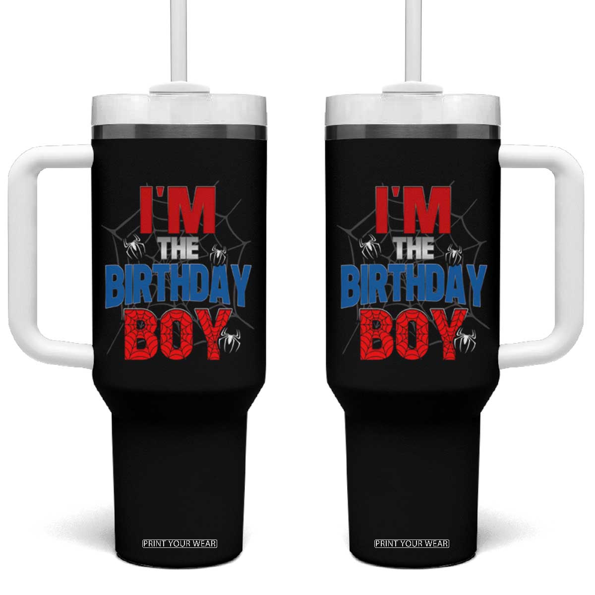 Spider Birthday Boy Tumbler With Handle Spiders Lover Bday Party TS02 One Size: 40 oz Black Print Your Wear