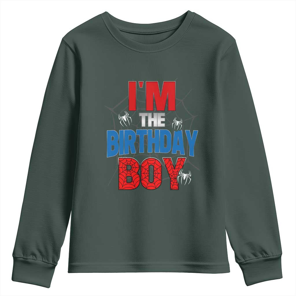 Spider Birthday Boy Youth Sweatshirt Spiders Lover Bday Party TS02 Dark Forest Green Print Your Wear