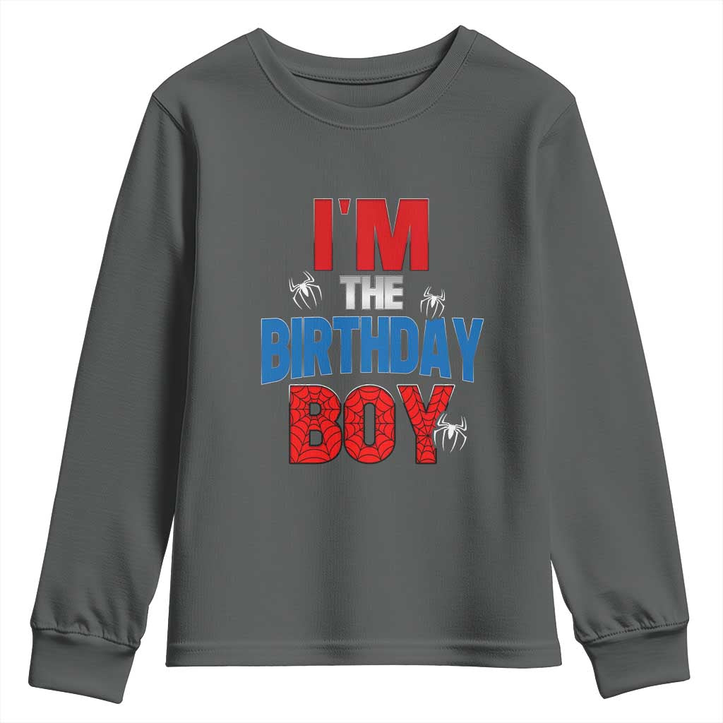 Spider Birthday Boy Youth Sweatshirt Spiders Lover Bday Party TS02 Dark Heather Print Your Wear