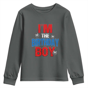 Spider Birthday Boy Youth Sweatshirt Spiders Lover Bday Party TS02 Dark Heather Print Your Wear