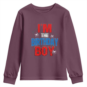 Spider Birthday Boy Youth Sweatshirt Spiders Lover Bday Party TS02 Maroon Print Your Wear