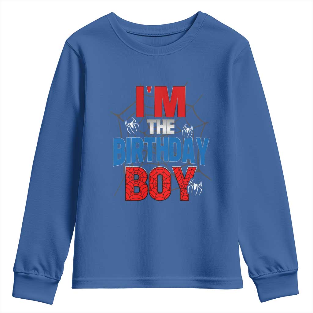 Spider Birthday Boy Youth Sweatshirt Spiders Lover Bday Party TS02 Royal Blue Print Your Wear