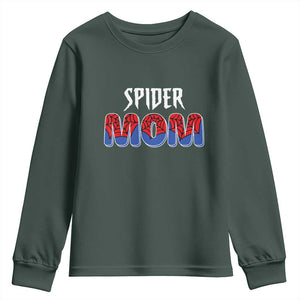 Funny Spider Mom Youth Sweatshirt Son Birthday Party TS02 Dark Forest Green Print Your Wear
