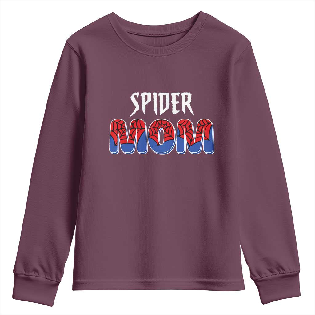 Funny Spider Mom Youth Sweatshirt Son Birthday Party TS02 Maroon Print Your Wear