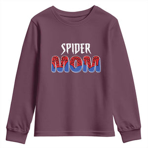 Funny Spider Mom Youth Sweatshirt Son Birthday Party TS02 Maroon Print Your Wear