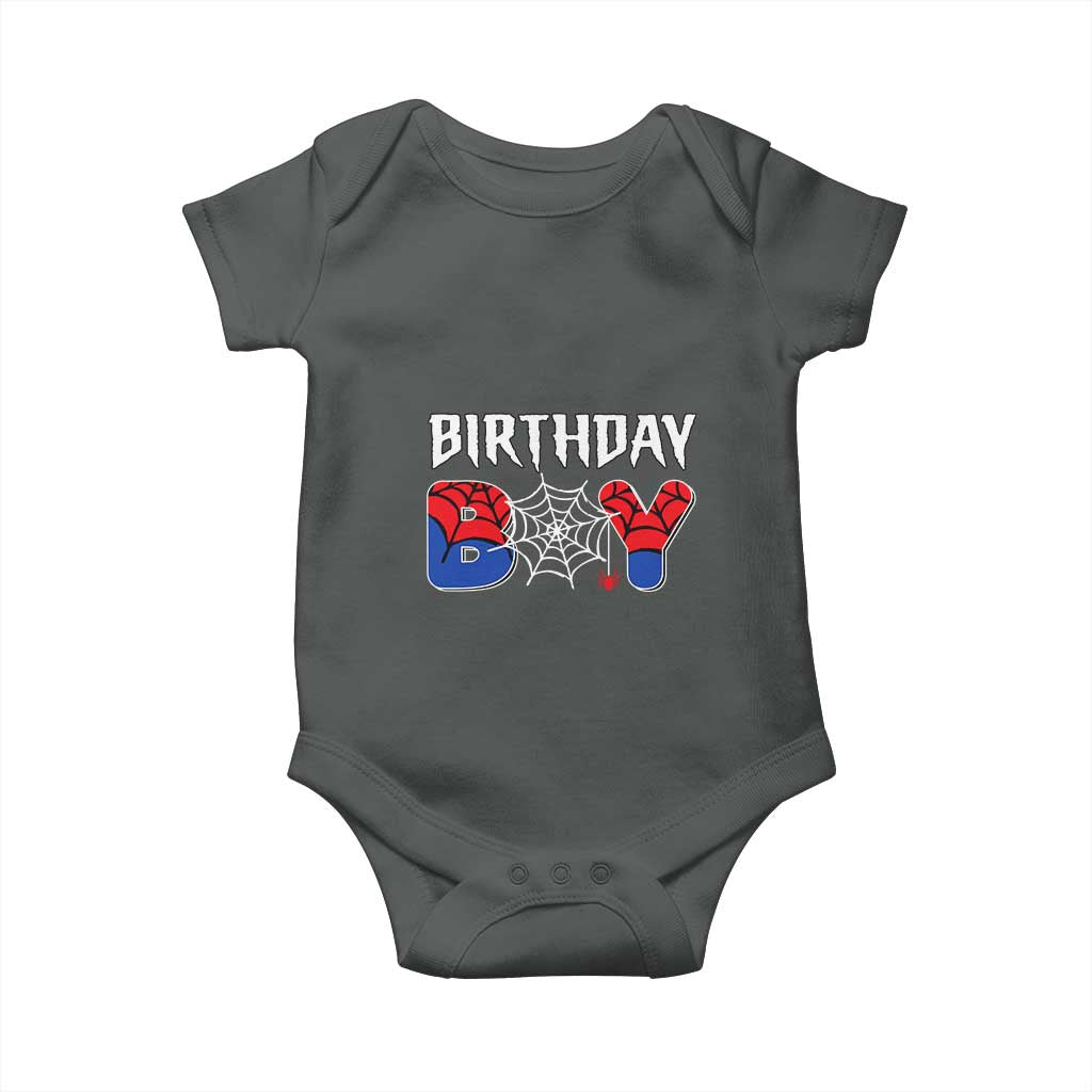 Spider Birthday Boy Baby Onesie Bday Spiders Party TS02 Dark Heather Print Your Wear