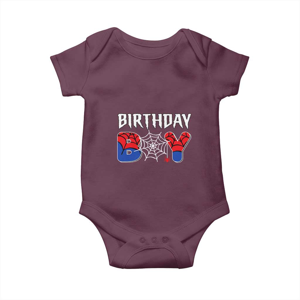 Spider Birthday Boy Baby Onesie Bday Spiders Party TS02 Maroon Print Your Wear