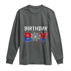 Spider Birthday Boy Long Sleeve Shirt Bday Spiders Party TS02 Dark Heather Print Your Wear
