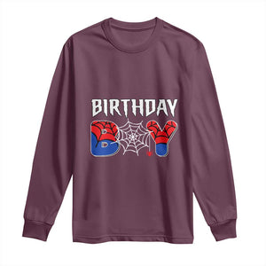 Spider Birthday Boy Long Sleeve Shirt Bday Spiders Party TS02 Maroon Print Your Wear