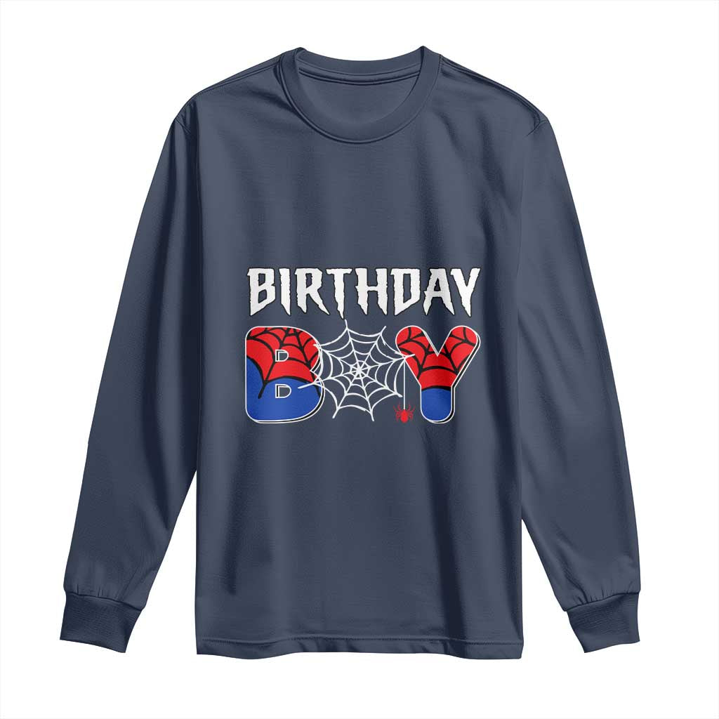 Spider Birthday Boy Long Sleeve Shirt Bday Spiders Party TS02 Navy Print Your Wear