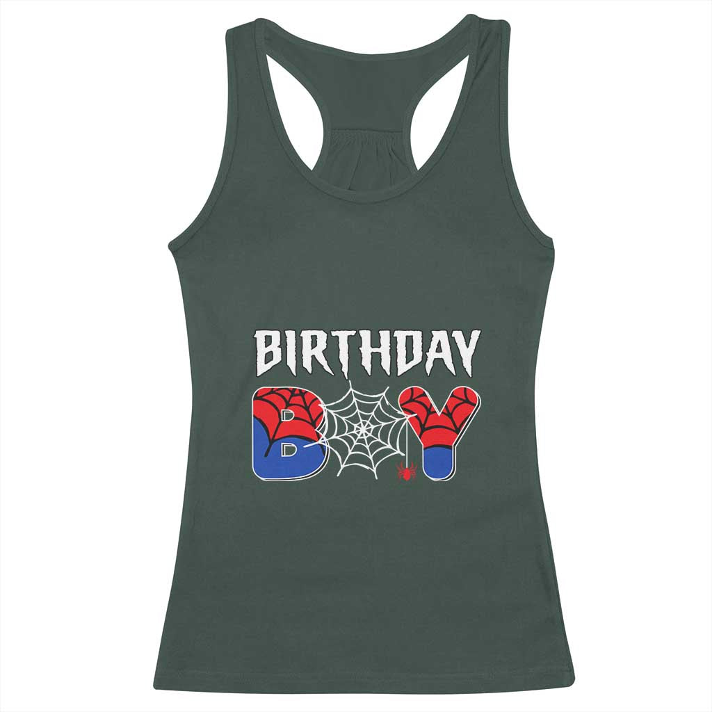 Spider Birthday Boy Racerback Tank Top Bday Spiders Party TS02 Dark Forest Green Print Your Wear
