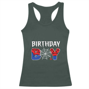 Spider Birthday Boy Racerback Tank Top Bday Spiders Party TS02 Dark Forest Green Print Your Wear