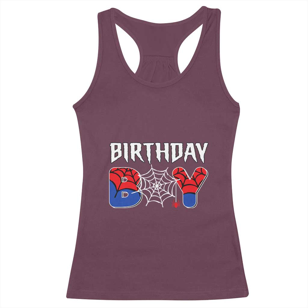 Spider Birthday Boy Racerback Tank Top Bday Spiders Party TS02 Maroon Print Your Wear