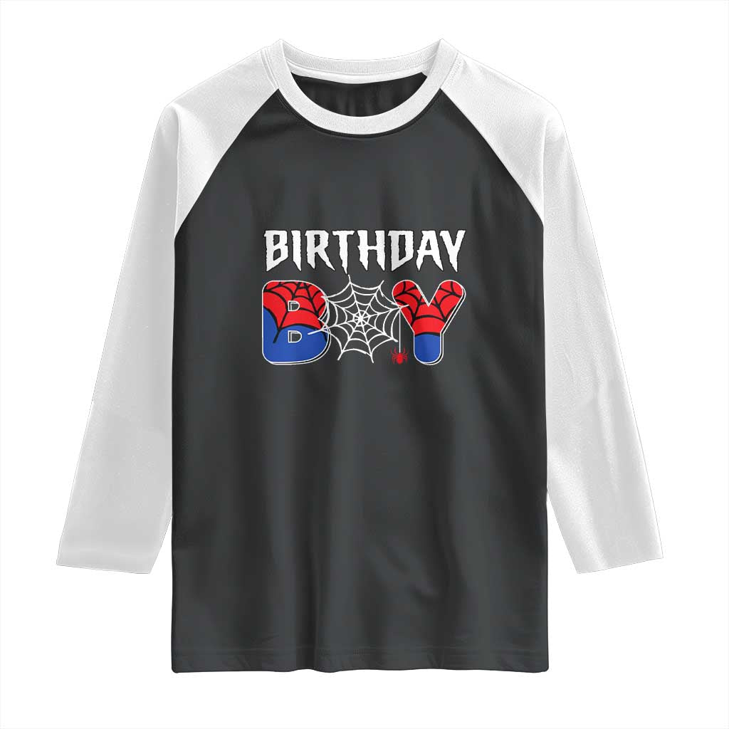 Spider Birthday Boy Raglan Shirt Bday Spiders Party TS02 Black White Print Your Wear