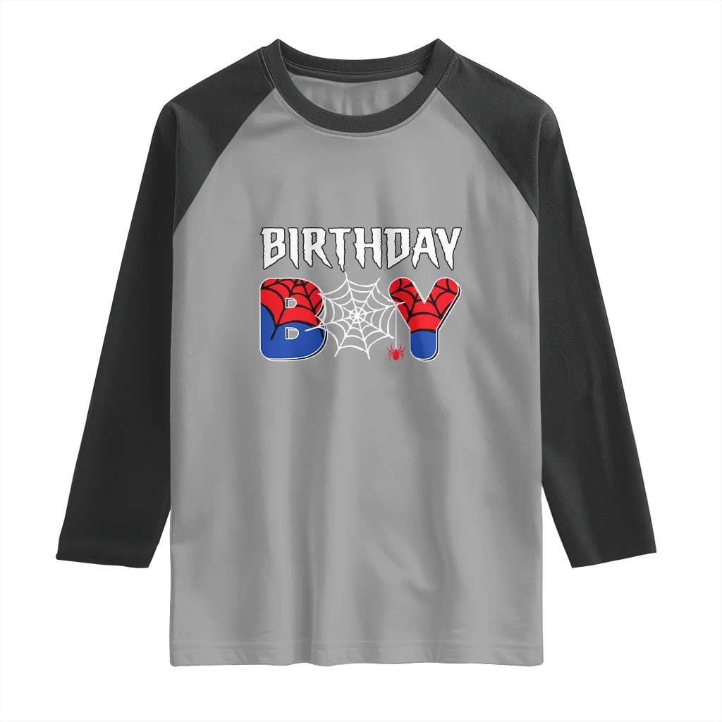 Spider Birthday Boy Raglan Shirt Bday Spiders Party TS02 Sport Gray Black Print Your Wear