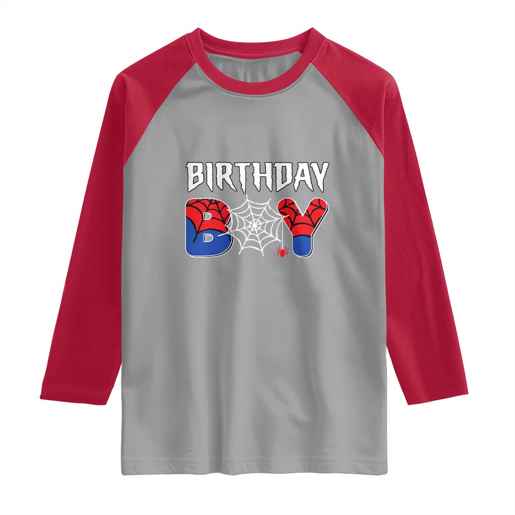 Spider Birthday Boy Raglan Shirt Bday Spiders Party TS02 Sport Gray Red Print Your Wear