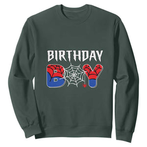 Spider Birthday Boy Sweatshirt Bday Spiders Party TS02 Dark Forest Green Print Your Wear