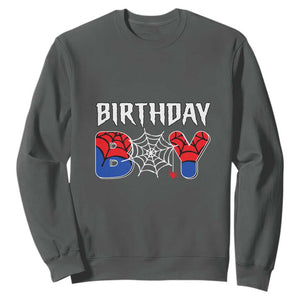 Spider Birthday Boy Sweatshirt Bday Spiders Party TS02 Dark Heather Print Your Wear