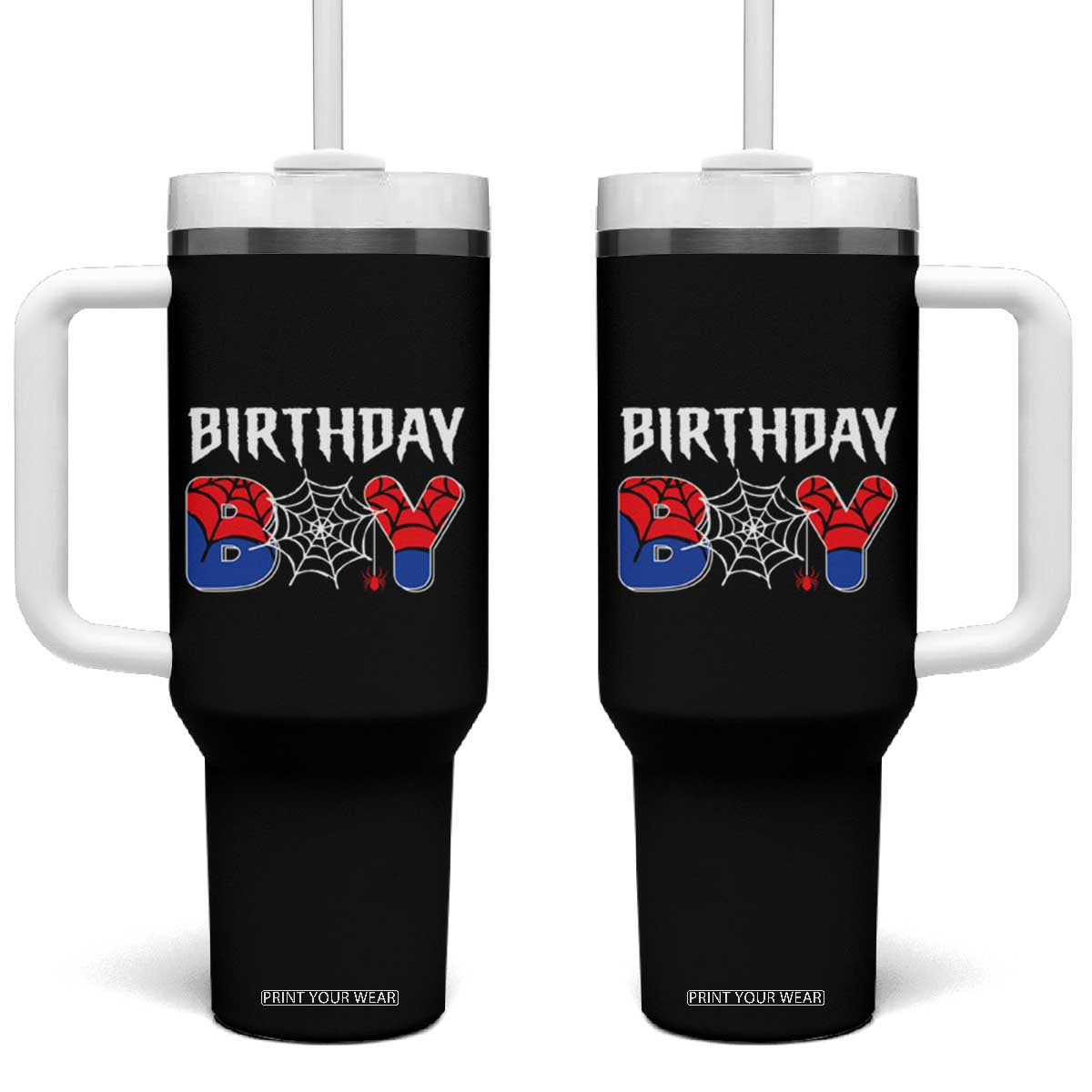 Spider Birthday Boy Tumbler With Handle Bday Spiders Party TS02 One Size: 40 oz Black Print Your Wear