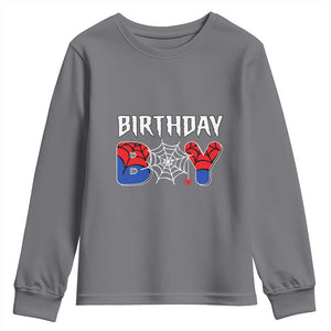 Spider Birthday Boy Youth Sweatshirt Bday Spiders Party TS02 Charcoal Print Your Wear