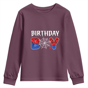Spider Birthday Boy Youth Sweatshirt Bday Spiders Party TS02 Maroon Print Your Wear