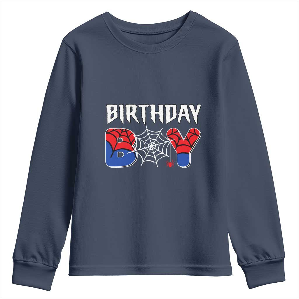 Spider Birthday Boy Youth Sweatshirt Bday Spiders Party TS02 Navy Print Your Wear