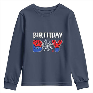 Spider Birthday Boy Youth Sweatshirt Bday Spiders Party TS02 Navy Print Your Wear