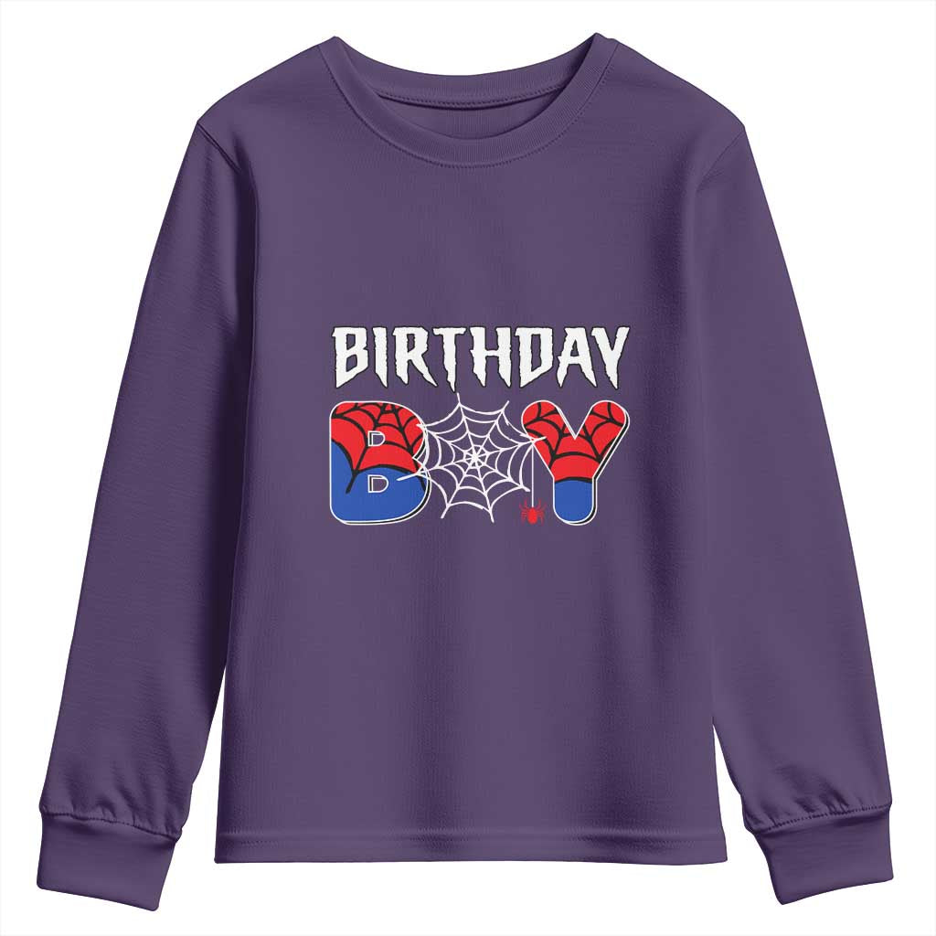 Spider Birthday Boy Youth Sweatshirt Bday Spiders Party TS02 Purple Print Your Wear