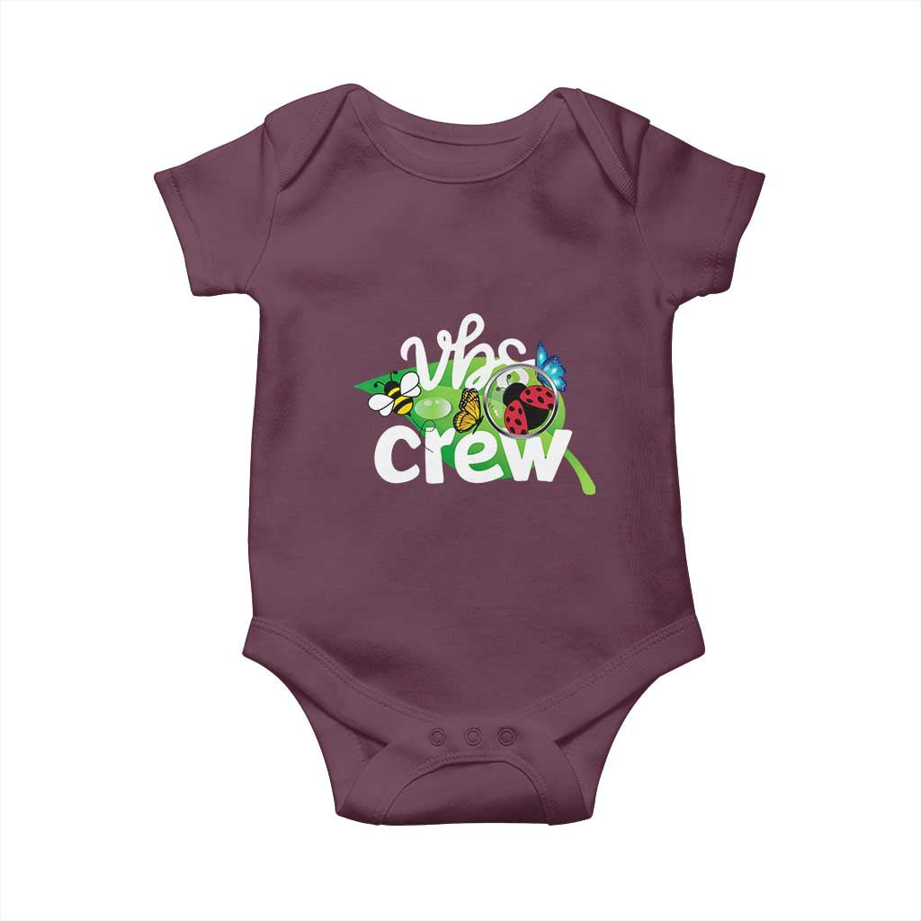 VBS Crew 2025 Baby Onesie Magnified Smallest Insects Adventure Vacation Bible School Squad TS02 Maroon Print Your Wear