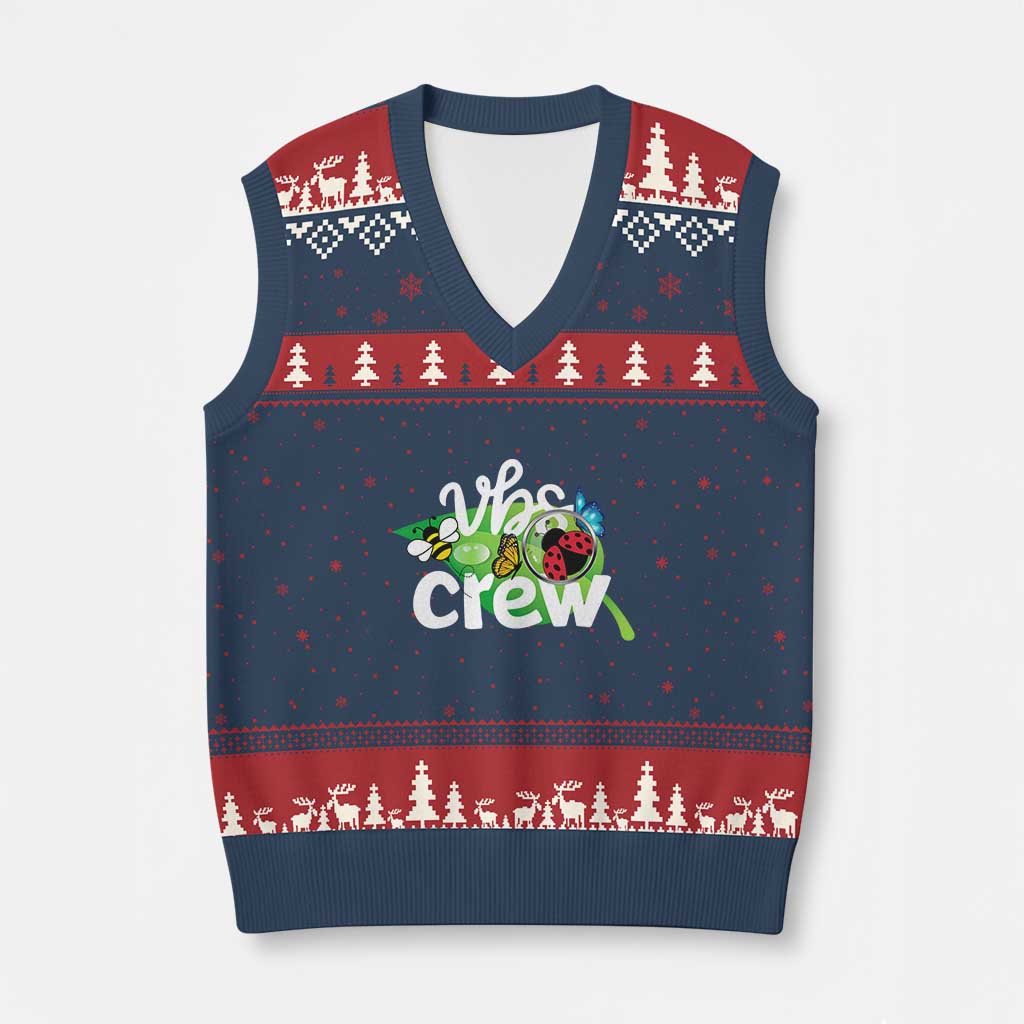 VBS Crew 2025 V-Neck Knit Sweater Vest Magnified Smallest Insects Adventure Vacation Bible School Squad TS02 Navy Red Print Your Wear
