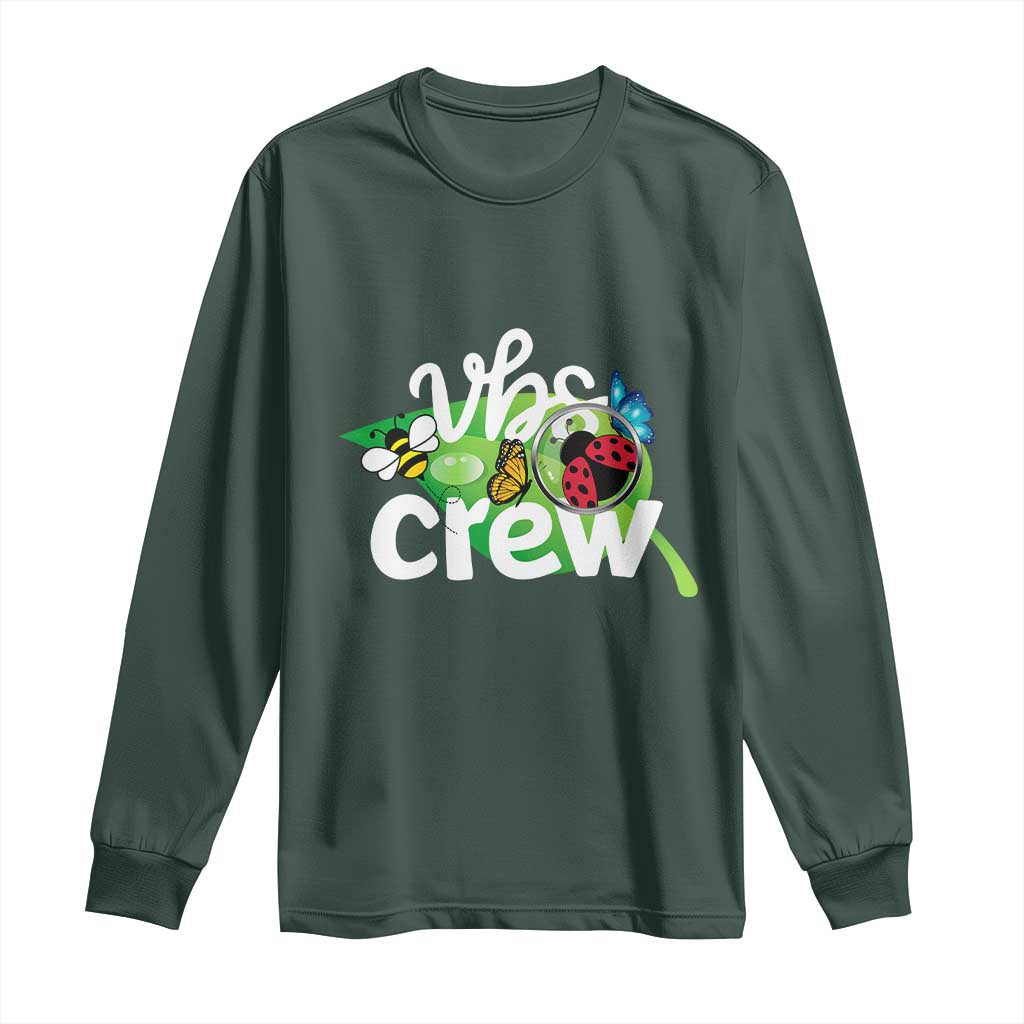 VBS Crew 2025 Long Sleeve Shirt Magnified Smallest Insects Adventure Vacation Bible School Squad TS02 Dark Forest Green Print Your Wear