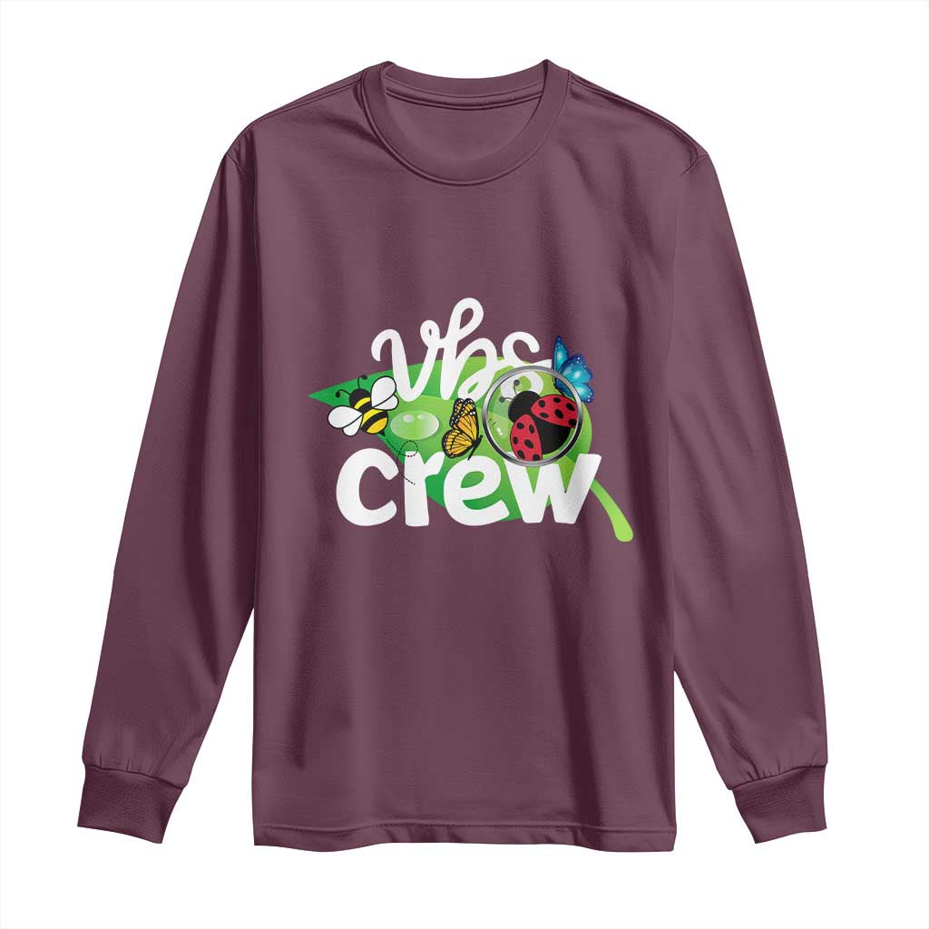 VBS Crew 2025 Long Sleeve Shirt Magnified Smallest Insects Adventure Vacation Bible School Squad TS02 Maroon Print Your Wear